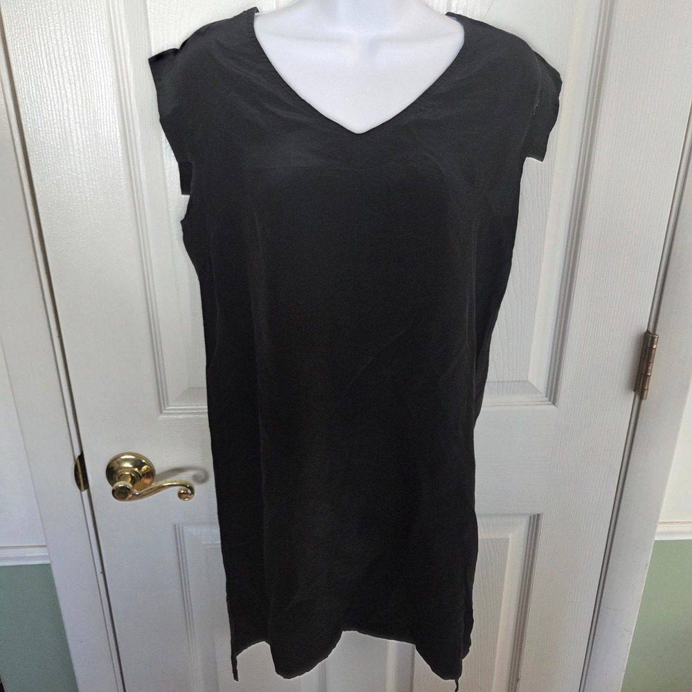 AllSaints Tonya Vik Mini Dress Black Silk Blend V-Neck Sheer Shift US 8 FLAW